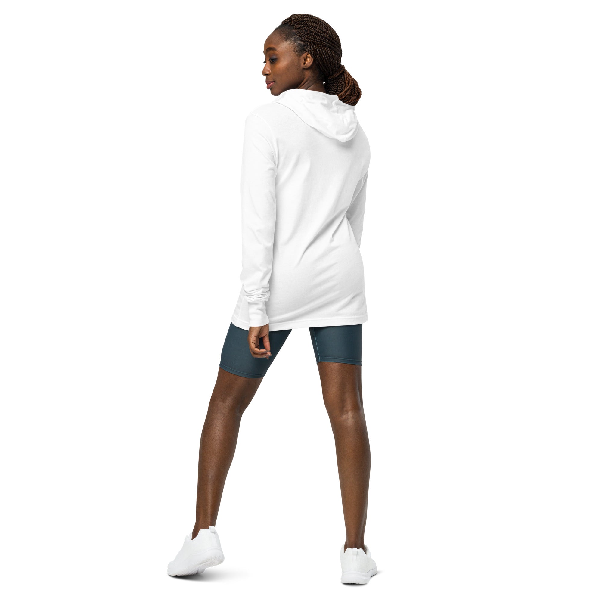 Hooded Long Sleeve Tee with Blue Logo | Available in 2 Colors